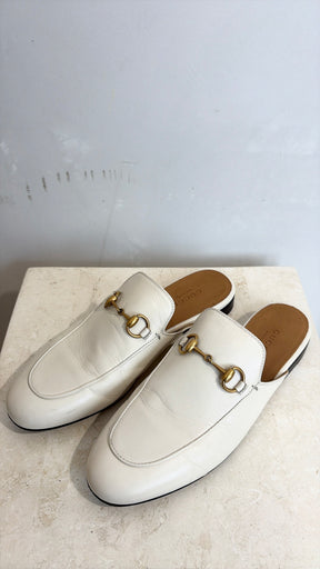Gucci White Leather Princeton Mules, 36