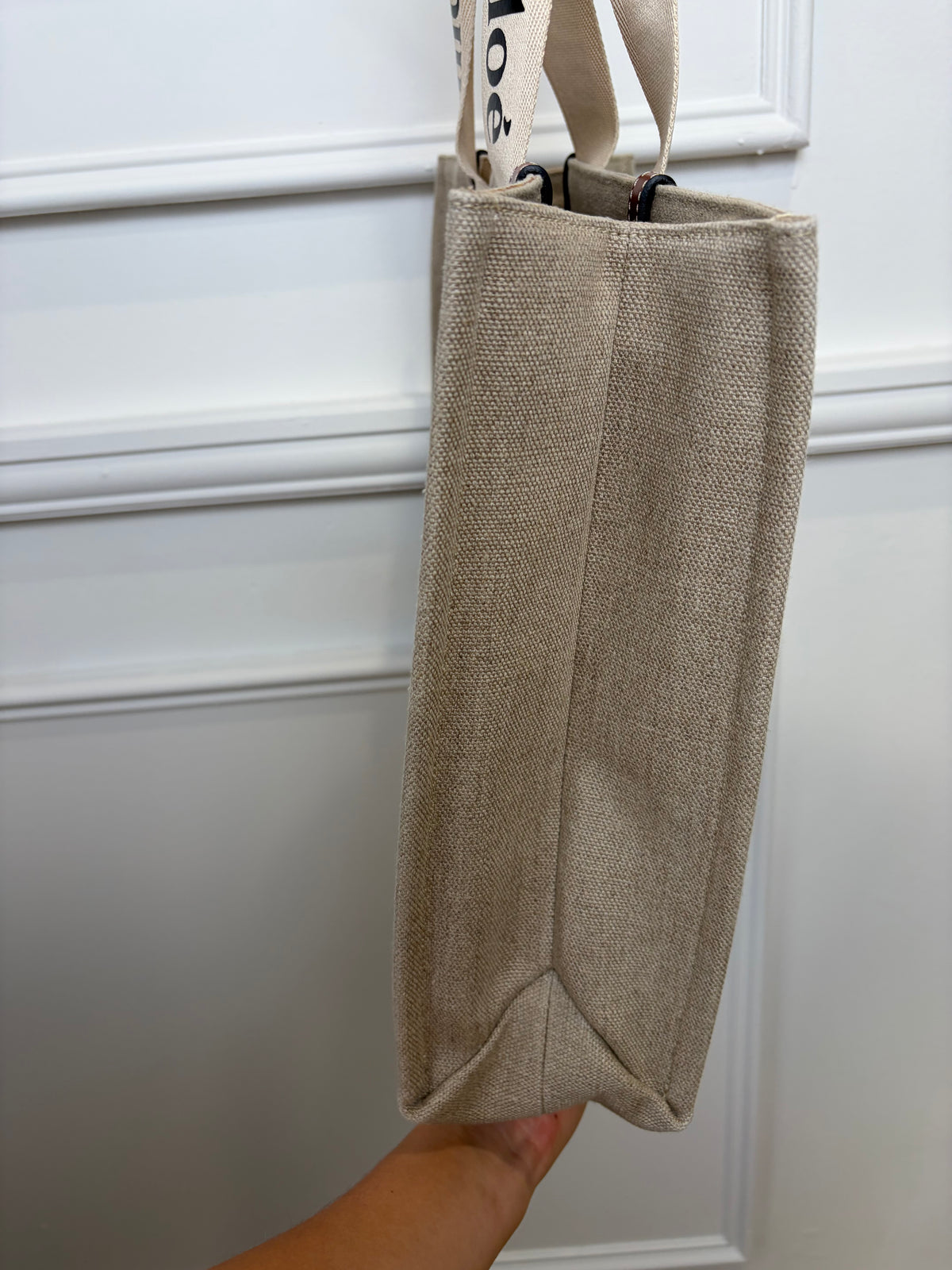 Chloé Canvas and Tan Leather Logo Woody Tote