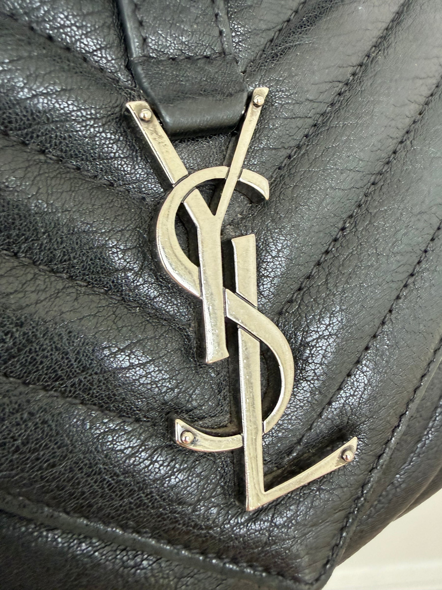 Saint Laurent Black Chevron Leather College Shoulder Bag