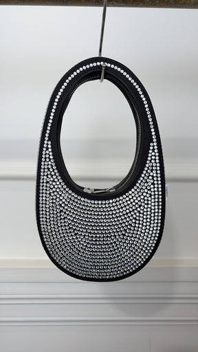 Coperni Black Satin and Crystal Mini Swipe Bag