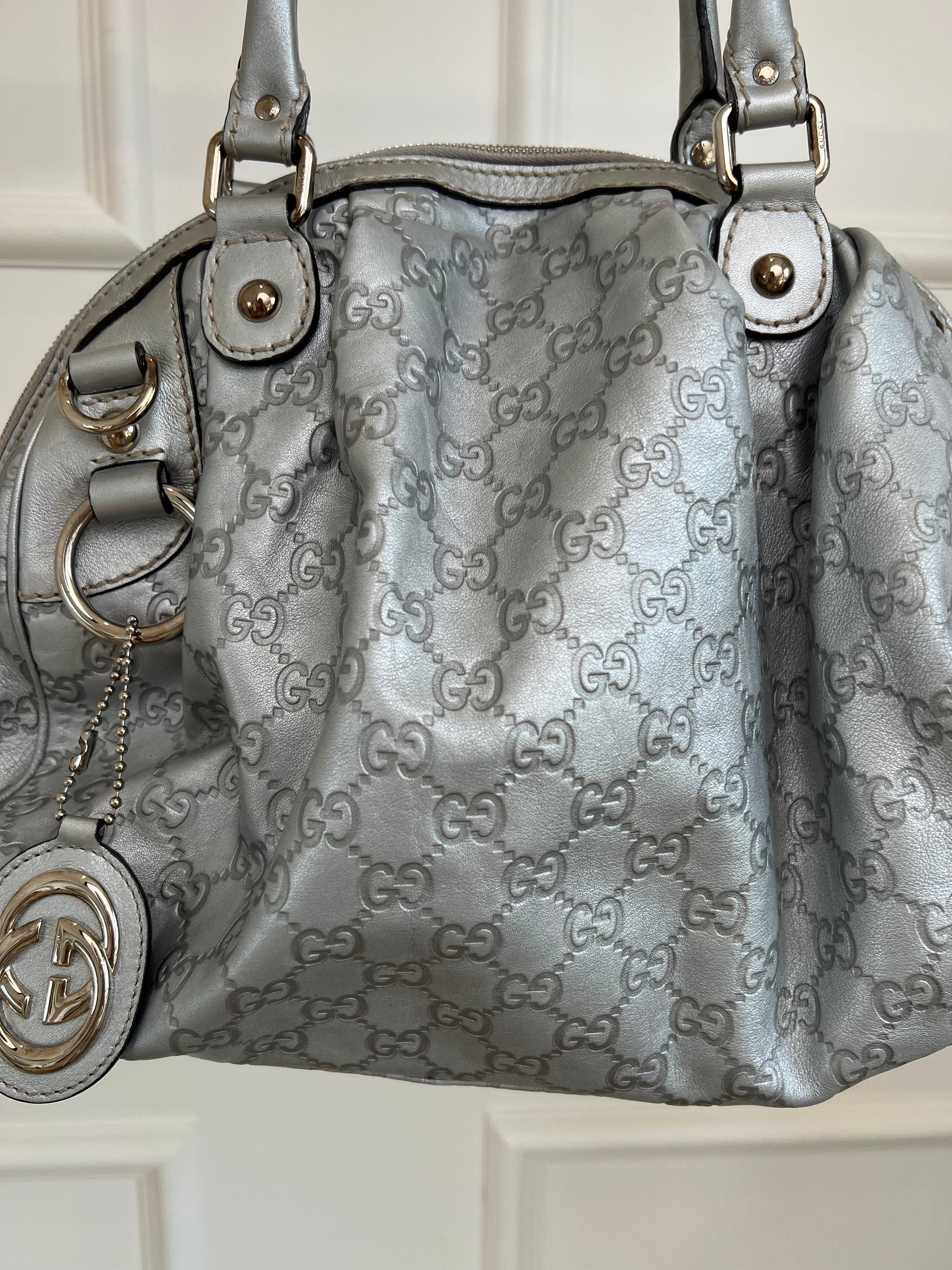 Gucci Silver Monogram Shoulder Bag