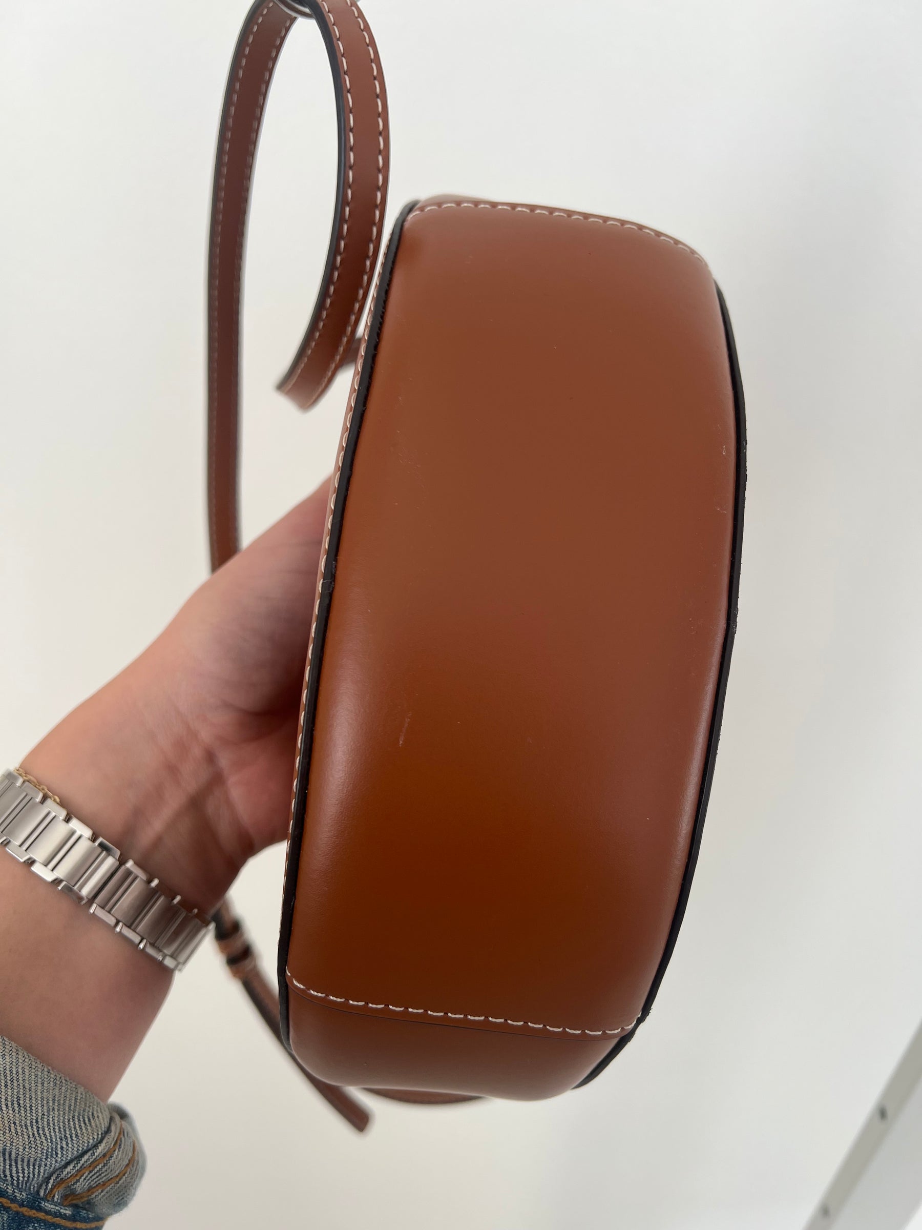 STAUD Tan Leather Mini Moon Bag