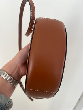 STAUD Tan Leather Mini Moon Bag