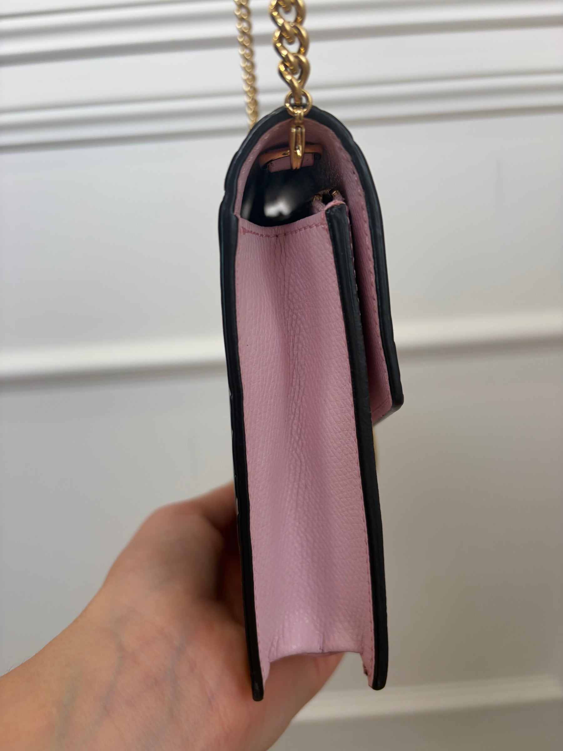 Fendi Pink and Brown Monogram Leather Envelope Wallet on Chain