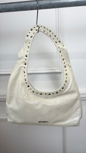 gimaguas Cream Leather Studded Shoulder Bag