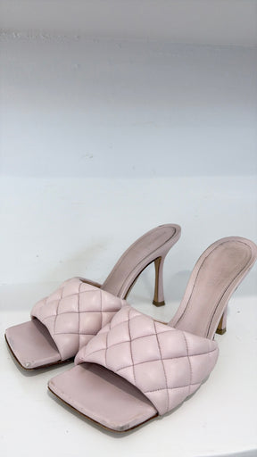 Bottega Veneta Light Pink Quilted Lido Mules, 38.5