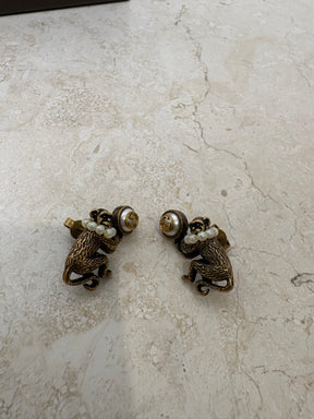 Gucci Gold Tone and Pearl Monkey Stud Earrings