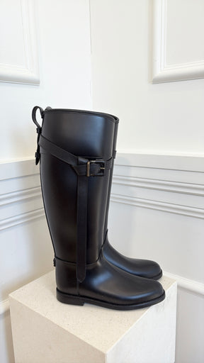 Burberry Black Rubber Buckle Gum Boots, 37