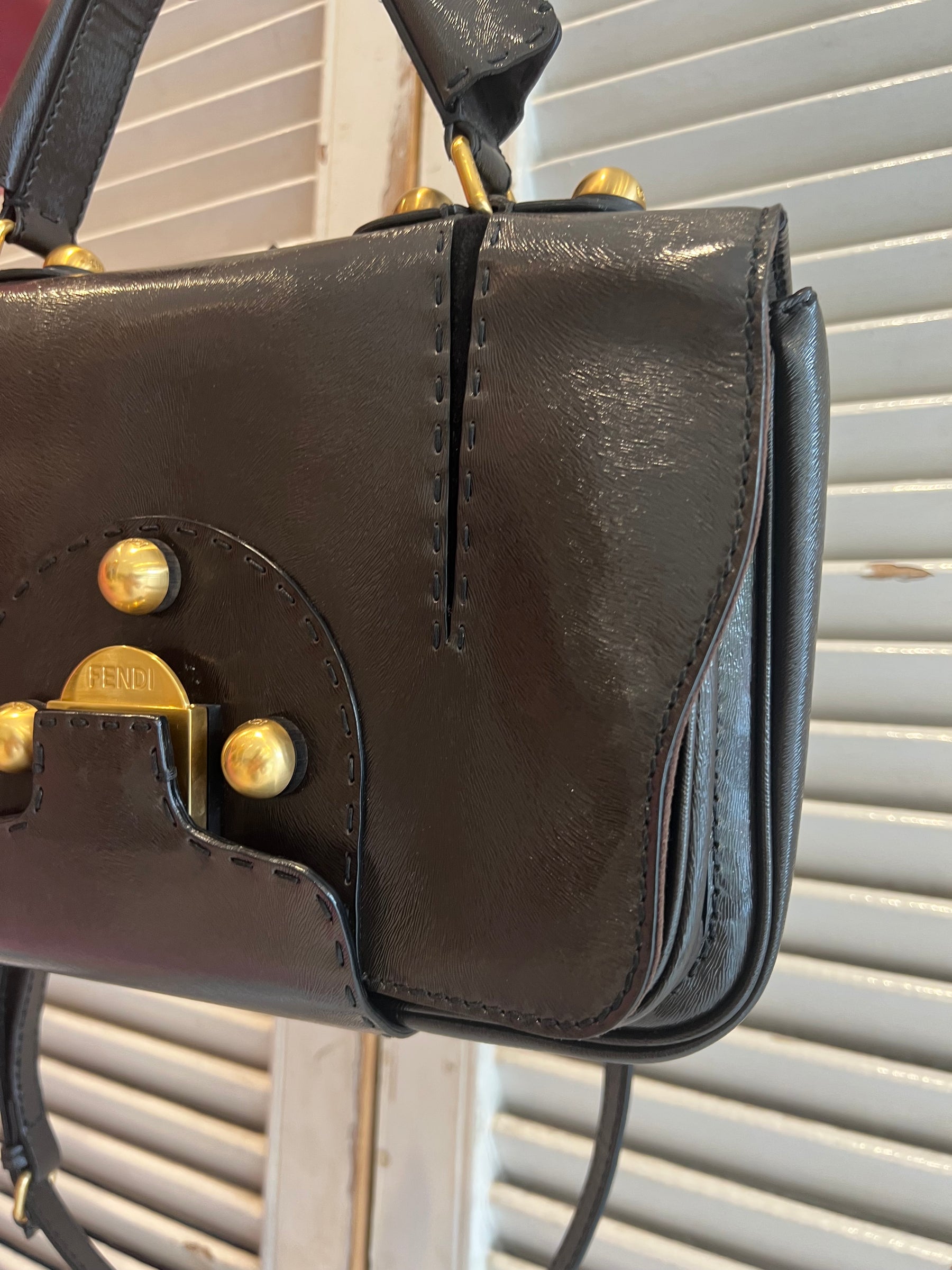 Fendi Brown Coated Leather Top Handle Shoulder Bag