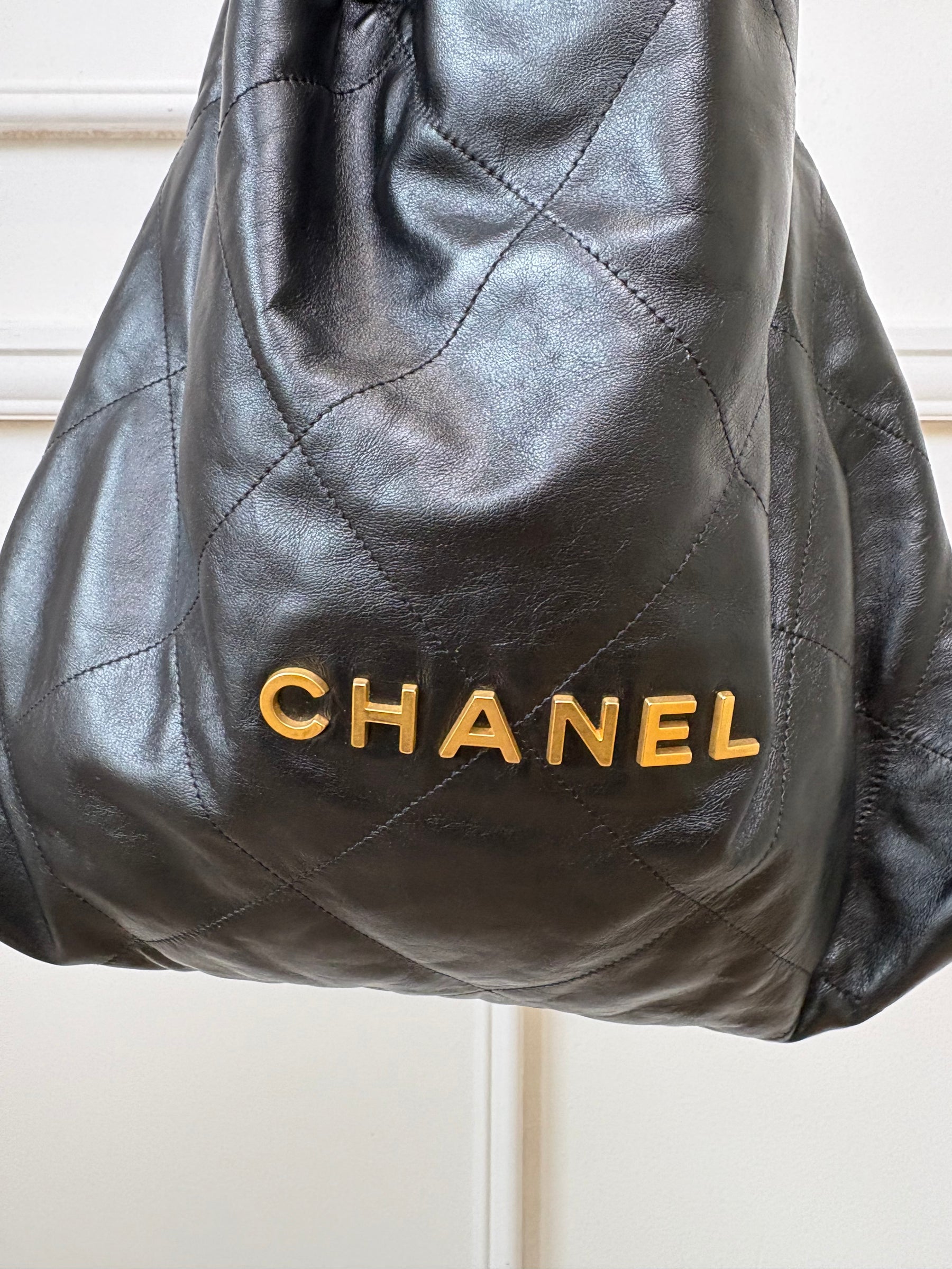 Chanel Black Leather Medium 22 Bag