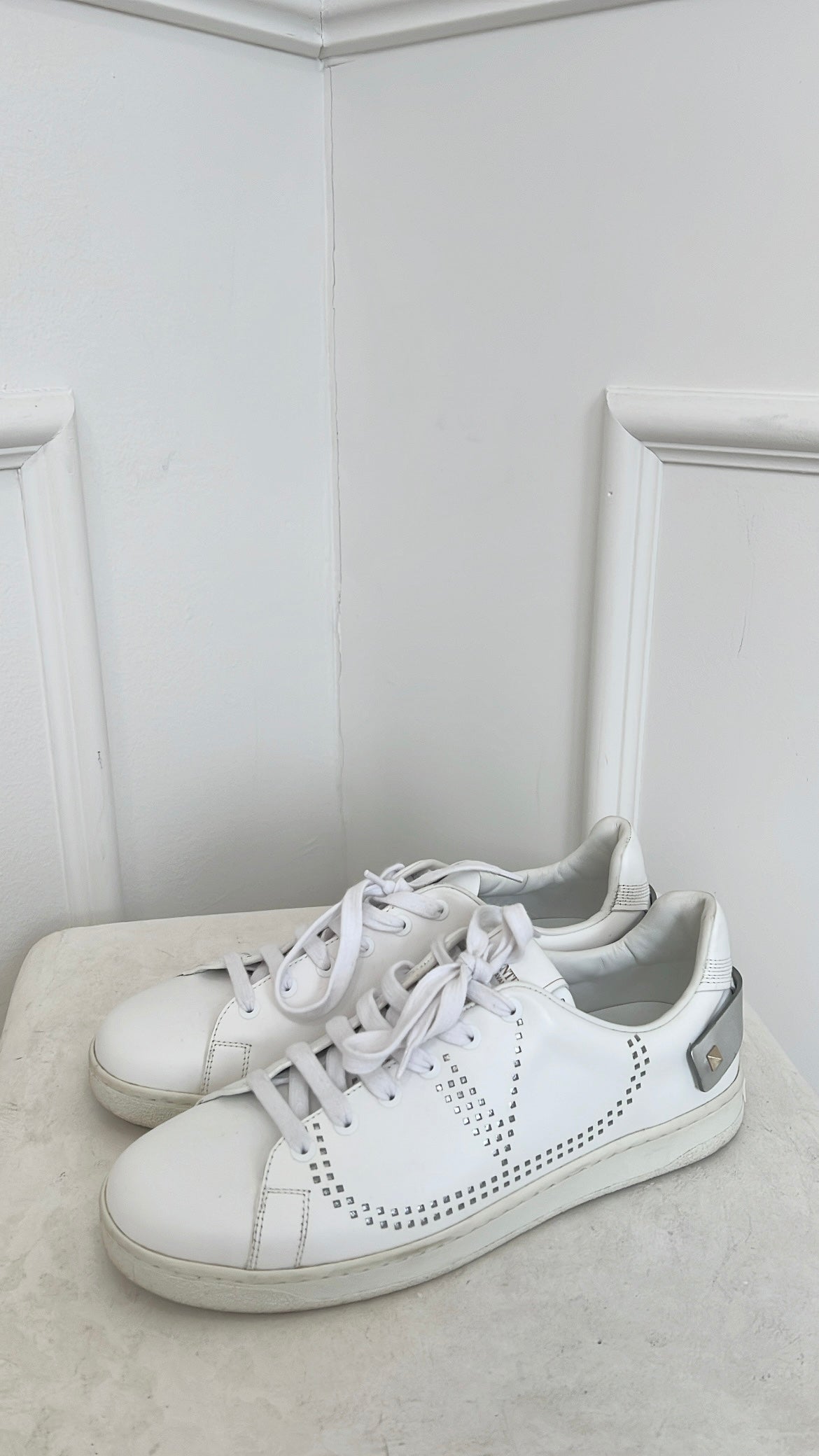 Valentino Garavani White Perforated Leather Sneakers, 40.5