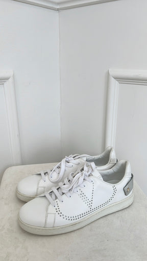 Valentino Garavani White Perforated Leather Sneakers, 40.5