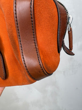 Prada Orange Suede and Brown Leather Bowling Bag