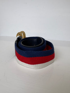 Gucci Navy, Red and White Canvas Strap Marmont Belt, 90