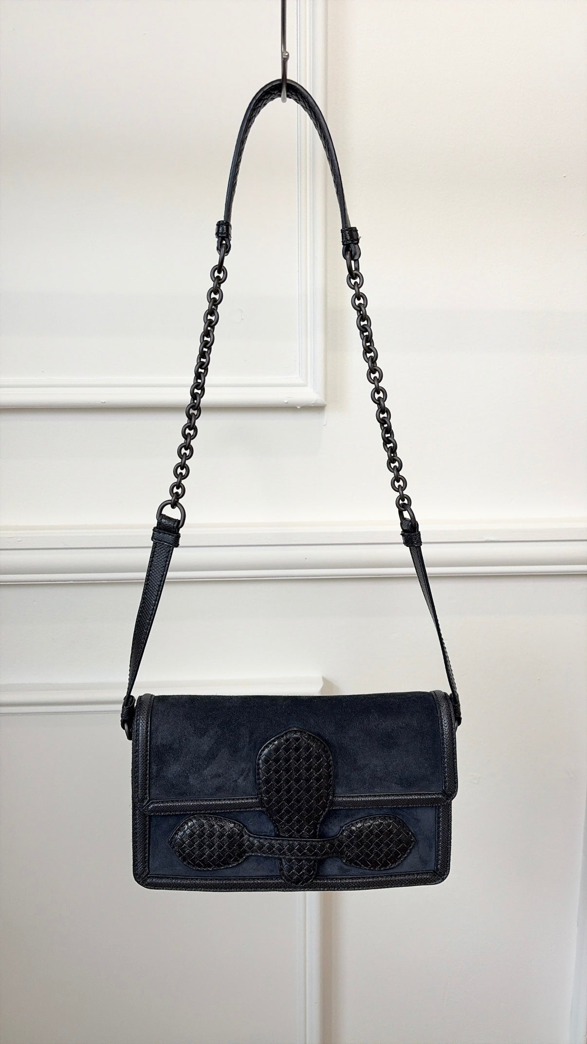 Bottega Veneta Navy Suede and Leather Rialto Shoulder Bag