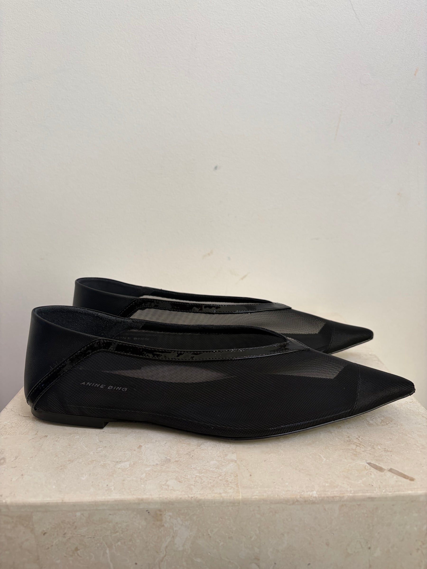 Anine Bing Black Mesh Pointed Flats, 37