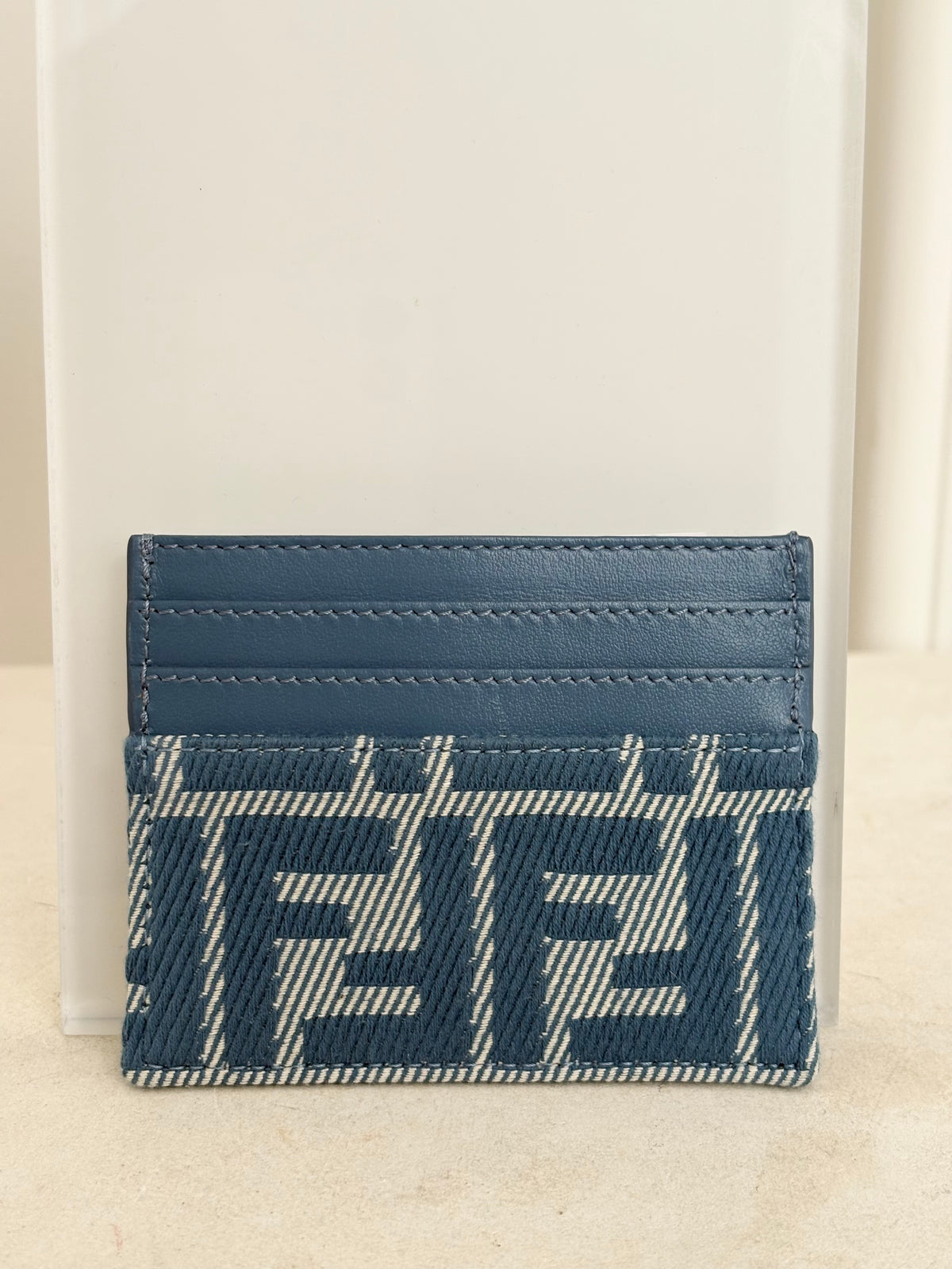 Fendi Blue Leather and Canvas Monogram Cardholder