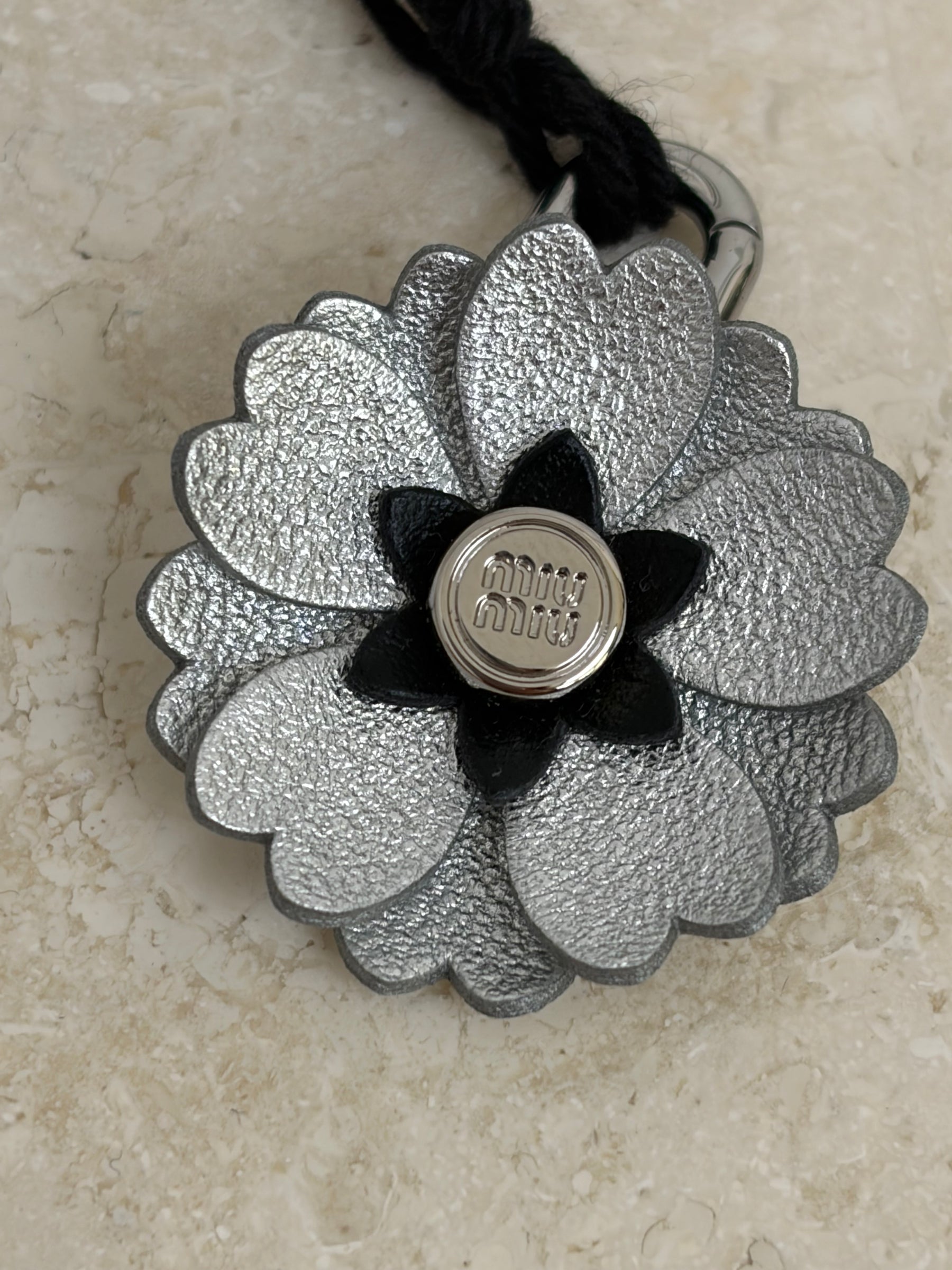 Miu Miu Silver Leather Flower Micro Trick Charm