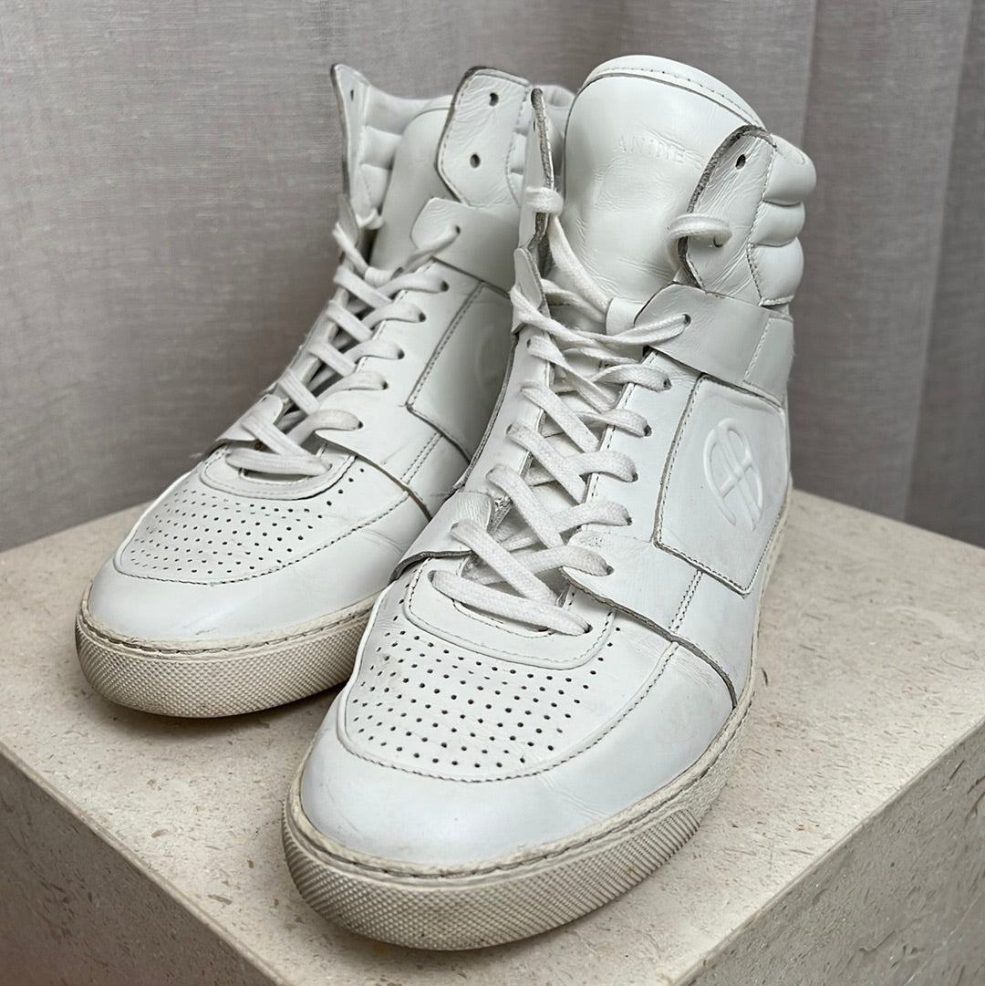 Anine Bing White Leather Hi Top Sneakers, 40