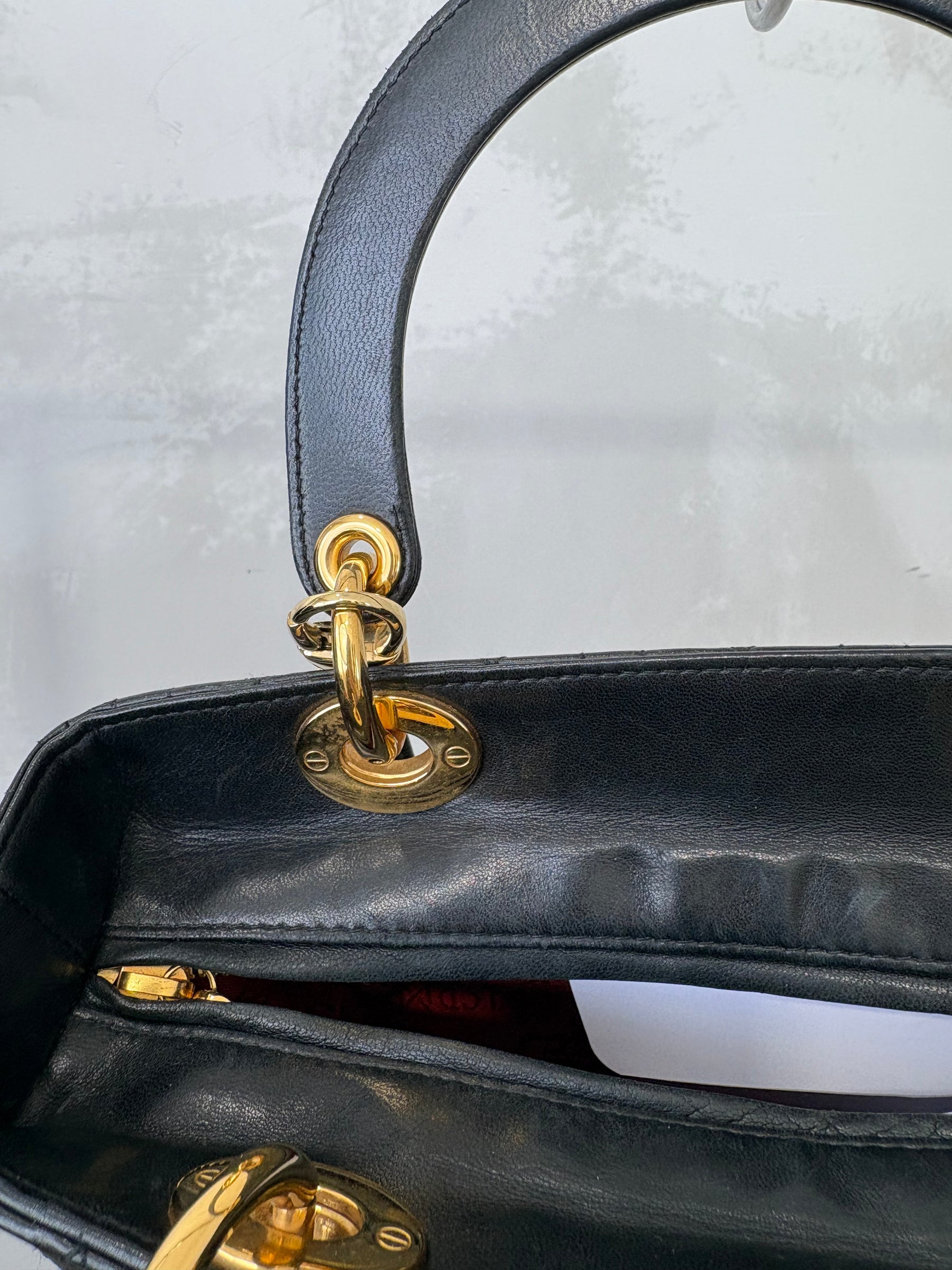 Dior Black Cannage Leather Medium Lady Dior With Gold Hardware