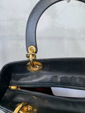 Dior Black Cannage Leather Medium Lady Dior With Gold Hardware