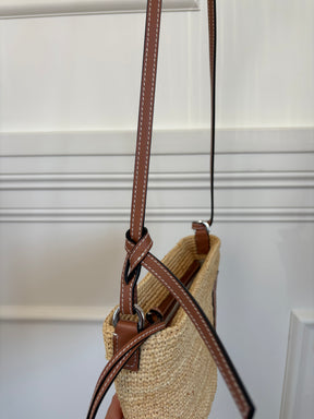 Loewe Raffia and Tan Leather Slit Pochette Crossbody Bag