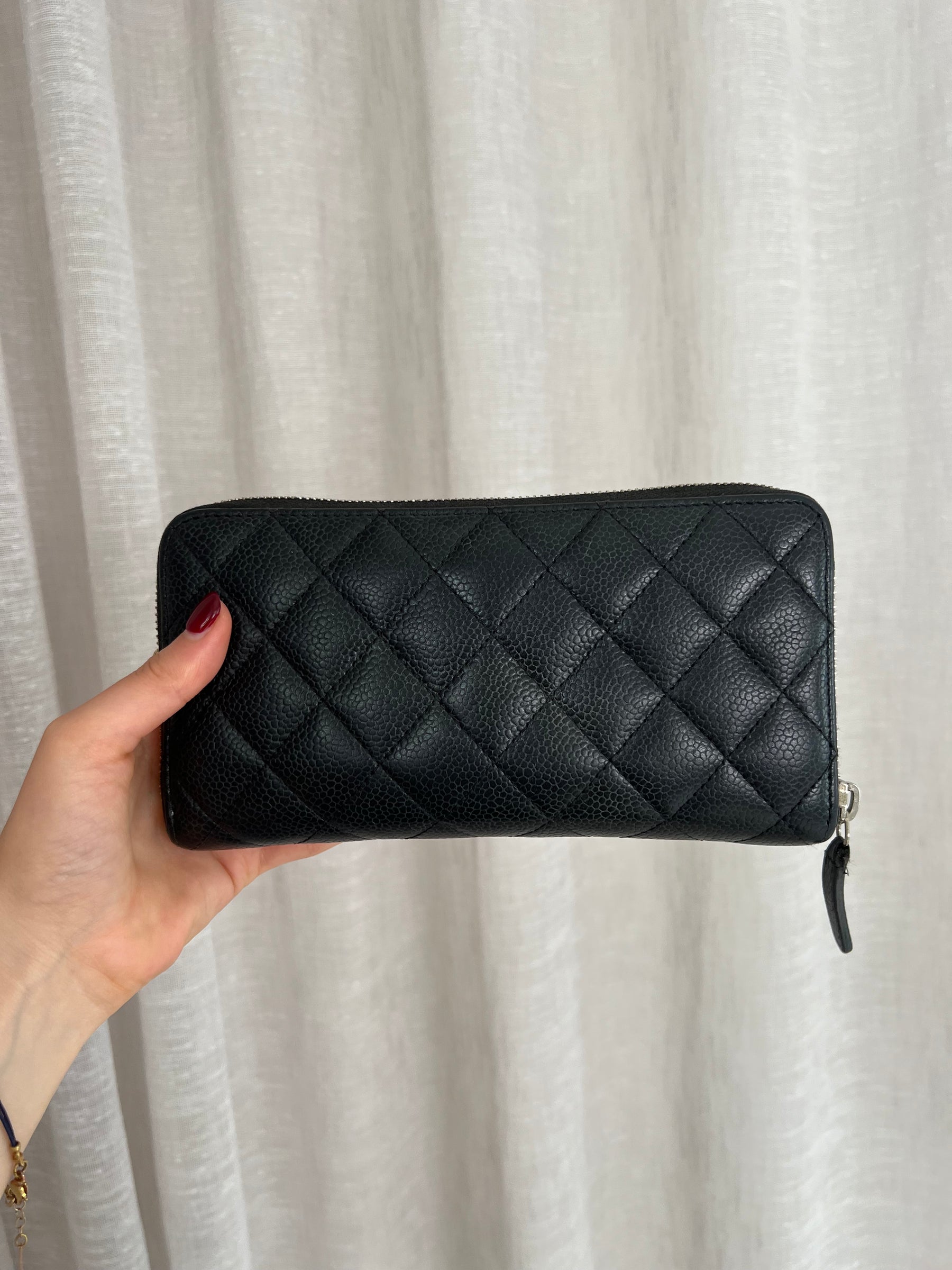 Chanel Large Diamond Quilt Wallet Silver Hardware