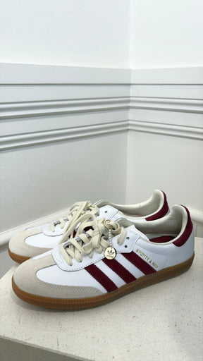 Adidas x Sporty and Rich White Leather and Maroon Samda Sneakers, 8 US