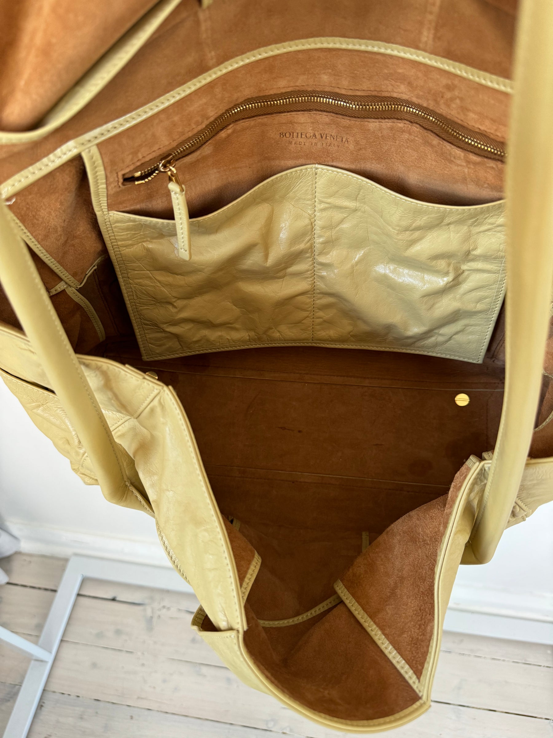 Bottega Veneta Butter Yellow Crinked Leather Arco Bag