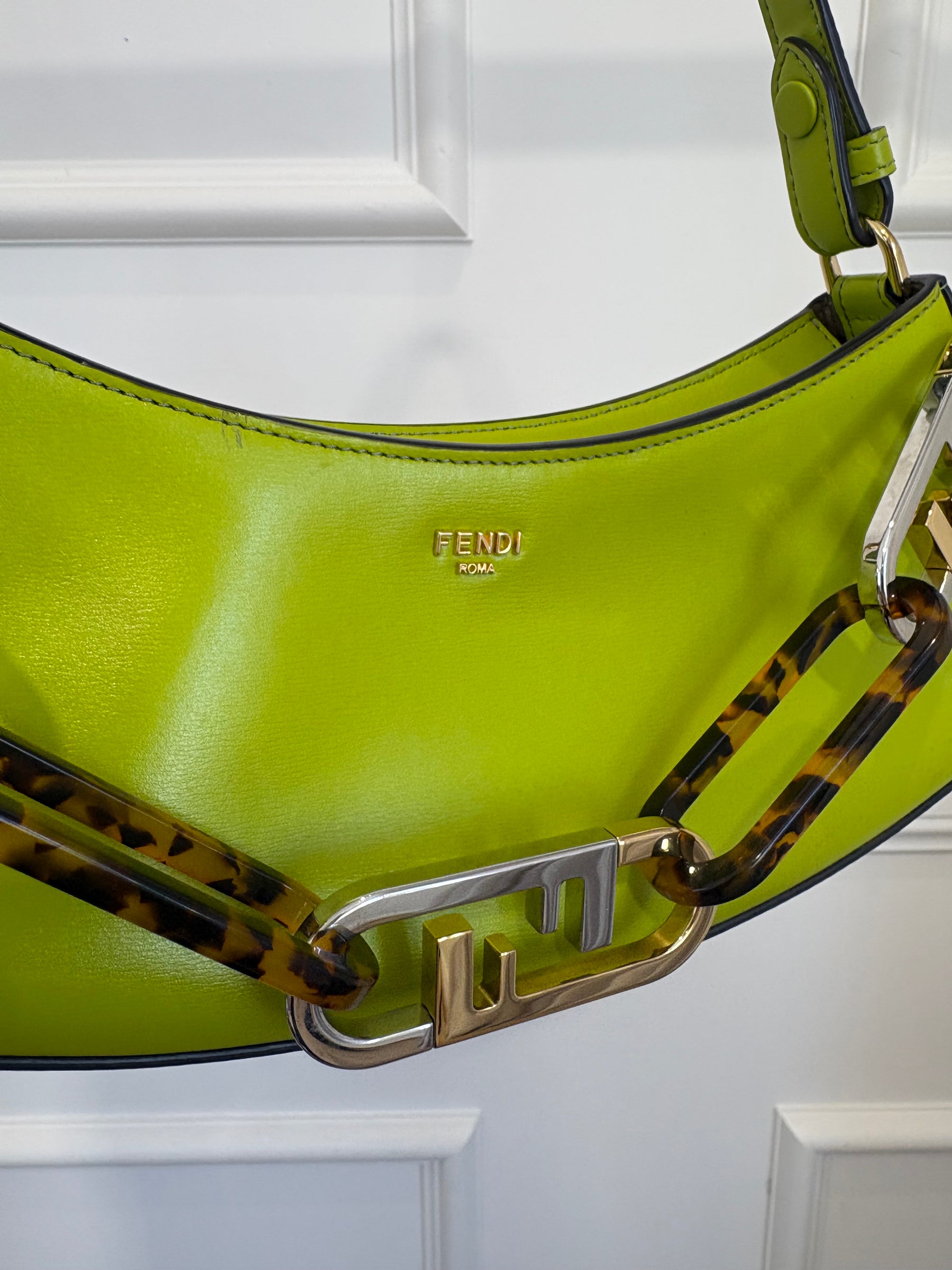Fendi Chartreuse Leather O'lock Shoulder Bag