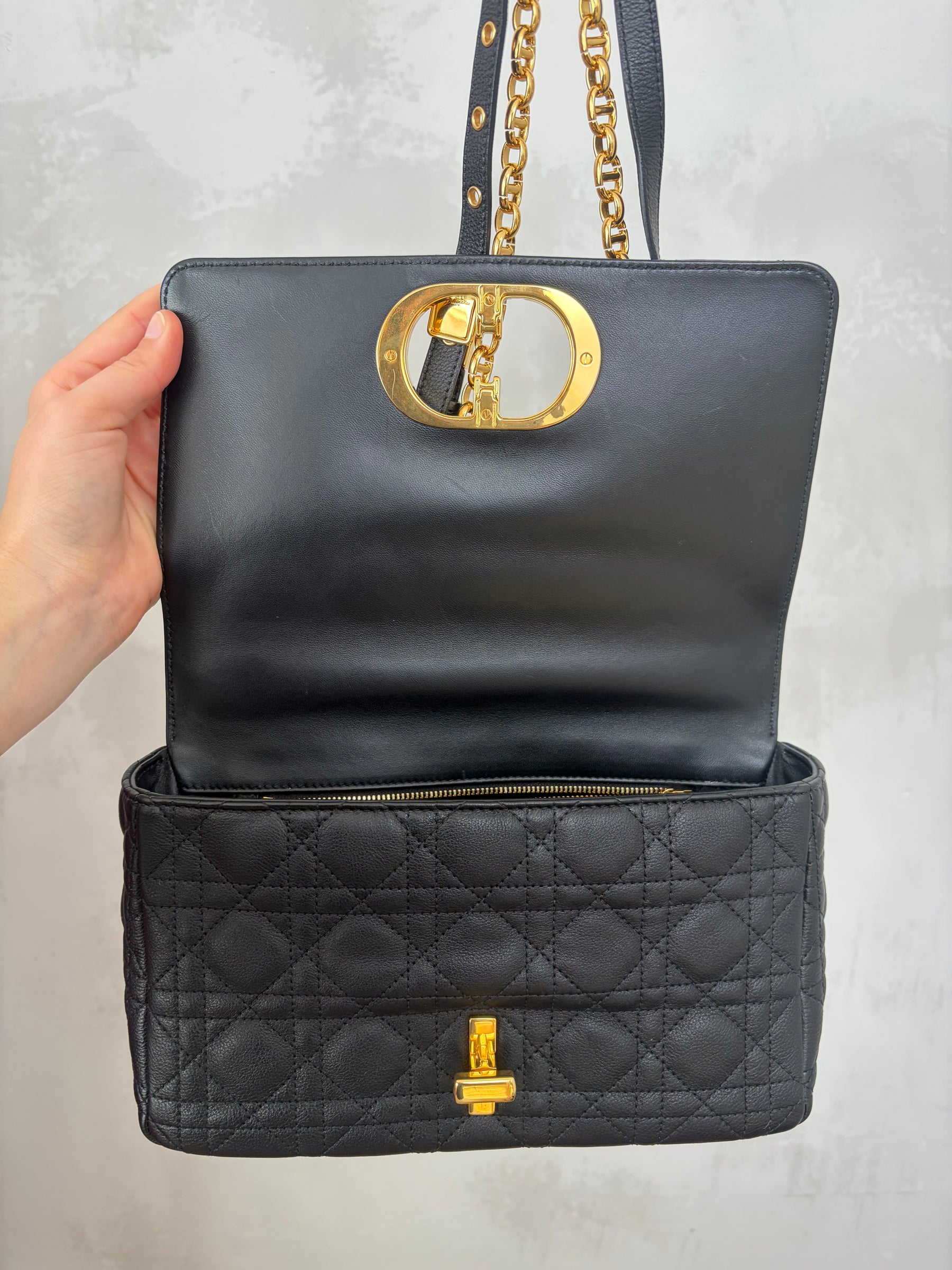 Dior Black Leather Medium Caro Bag
