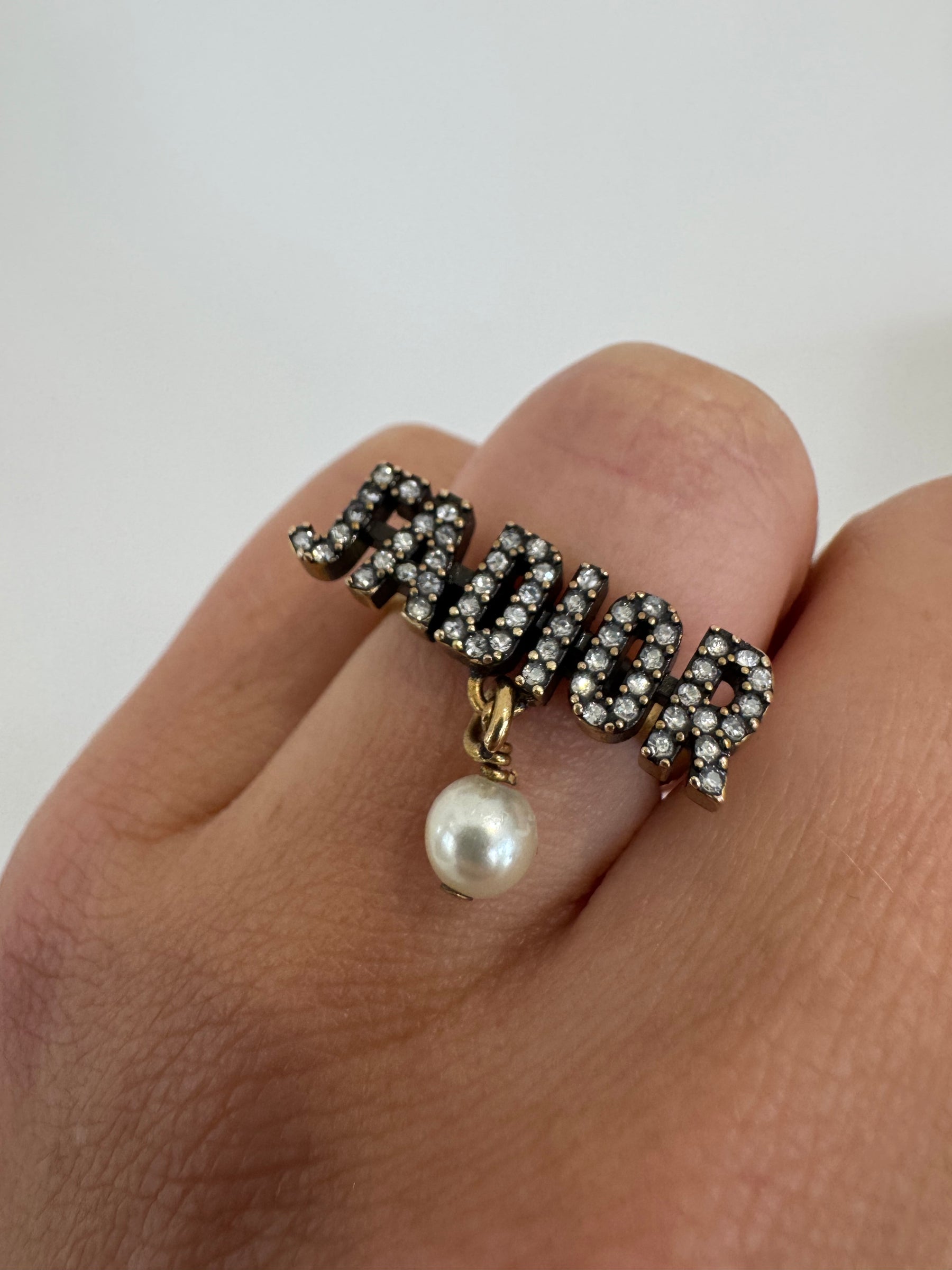 Dior Gold Tone Crystal J'adior Pearl Drop Ring, M