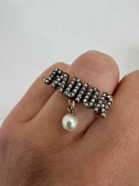 Dior Gold Tone Crystal J'adior Pearl Drop Ring, M