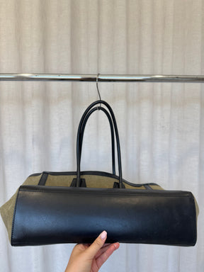 Balmain Khaki Canvas and Black Leather Logo Tote