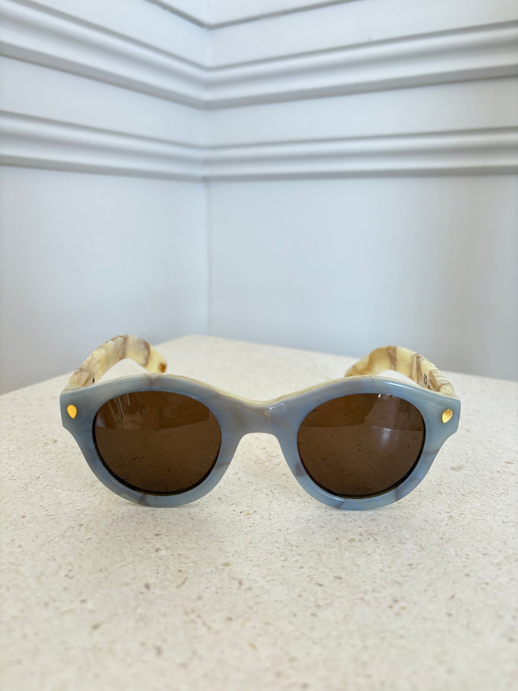 Lucy Folk Blue and Ivory Round Sunglasses