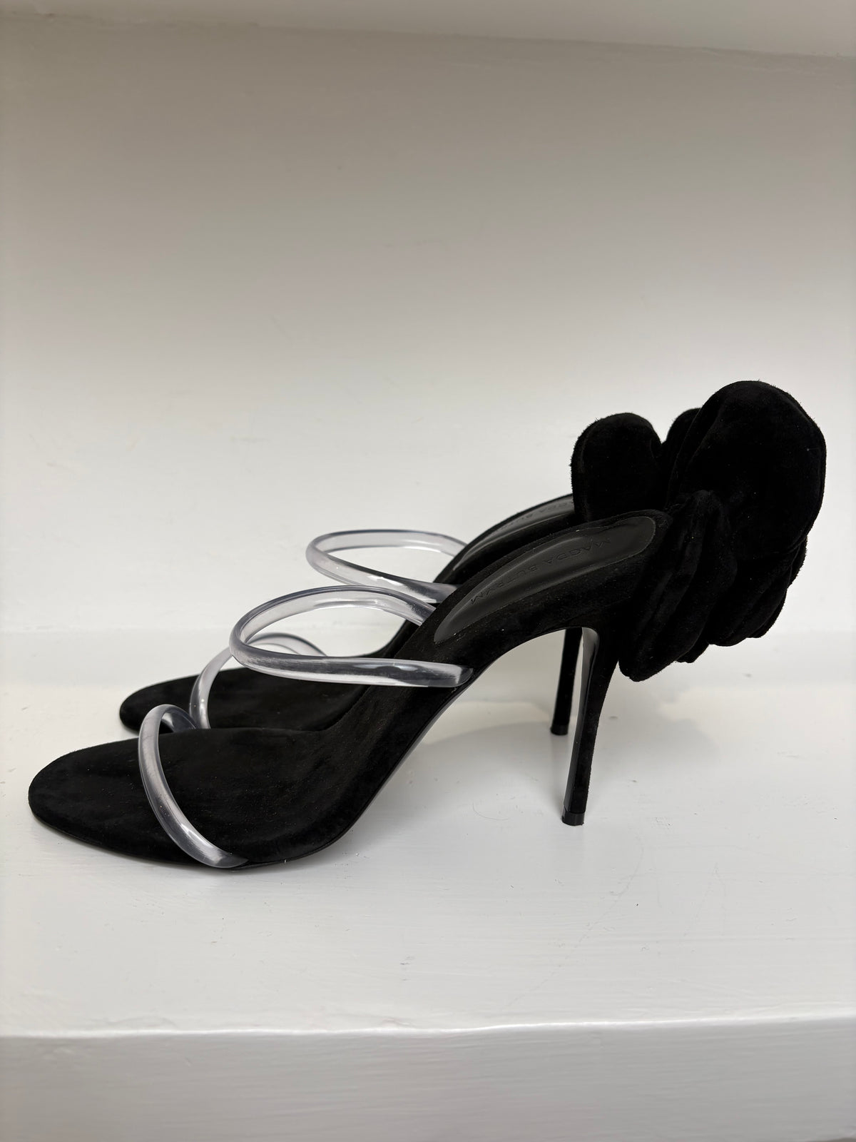 Magda Butrym Black Suede Floral Applique Heeled Sandals, 41
