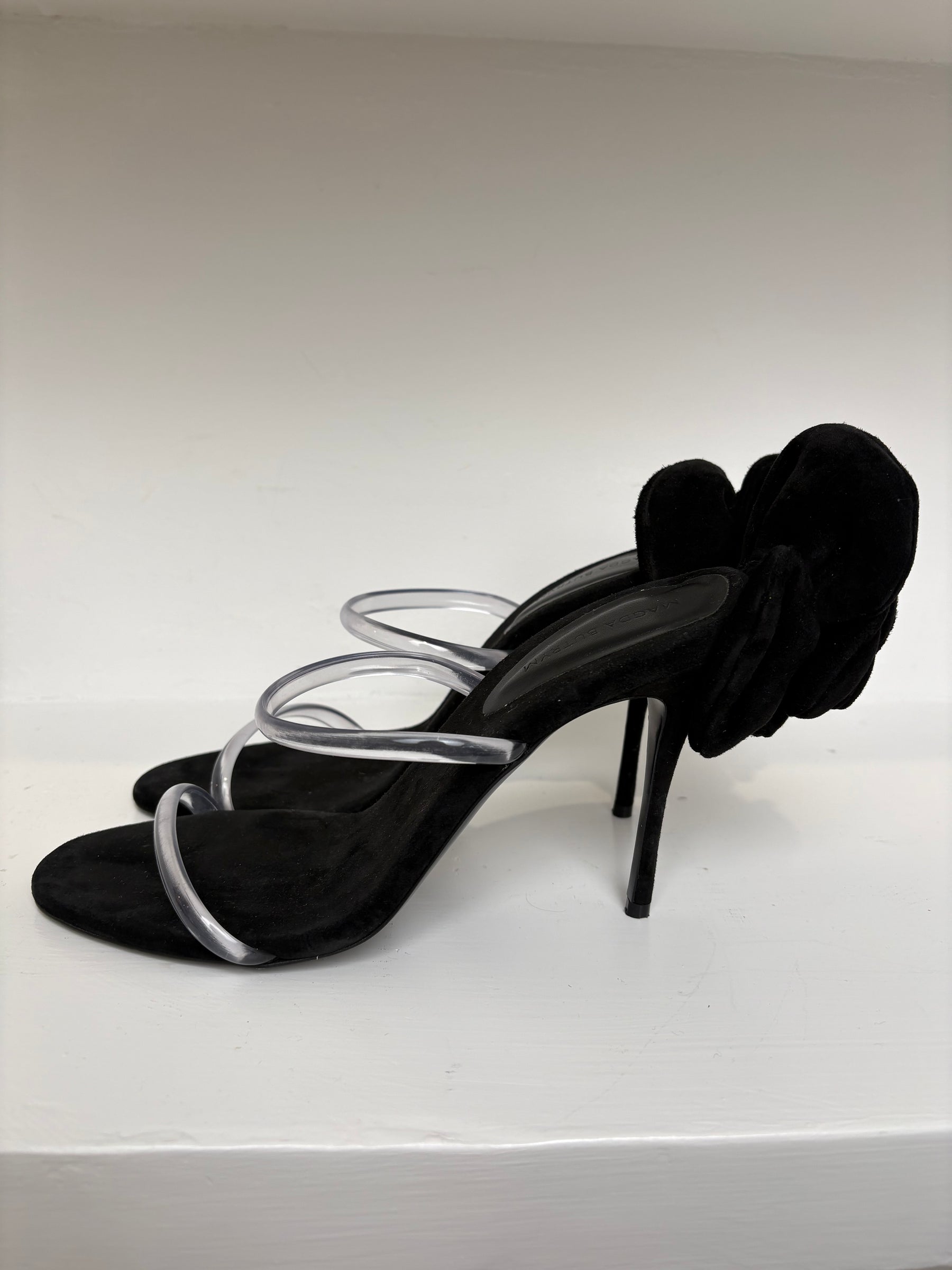 Magda Butrym Black Suede Floral Applique Heeled Sandals, 41