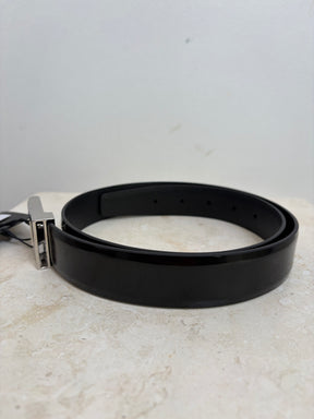 Saint Laurent Black Patent Leather Silver Buckle Belt, 80