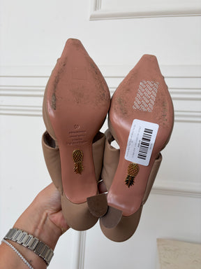 Aquazzura Beige Twist Mules with Black Toe Cap, 40