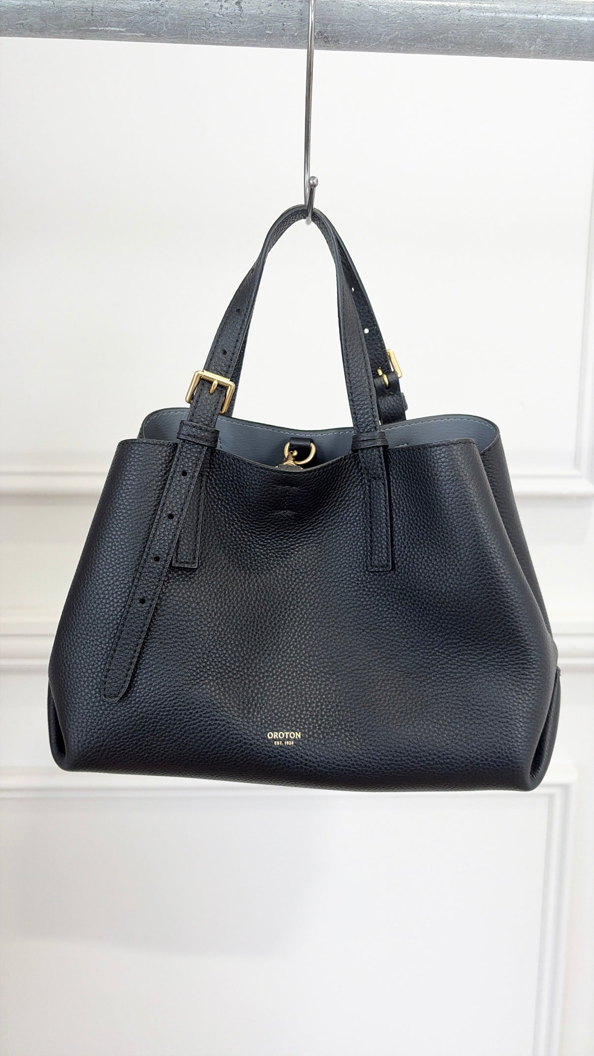 Oroton Black Grained Leather Mini Tote