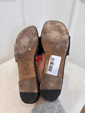 Bottega Veneta Amy Flat Sandals Black Leather, 38