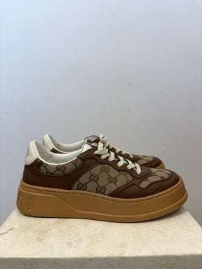Gucci Brown Leather and Monogram Canvas Chunky Sneakers, 41