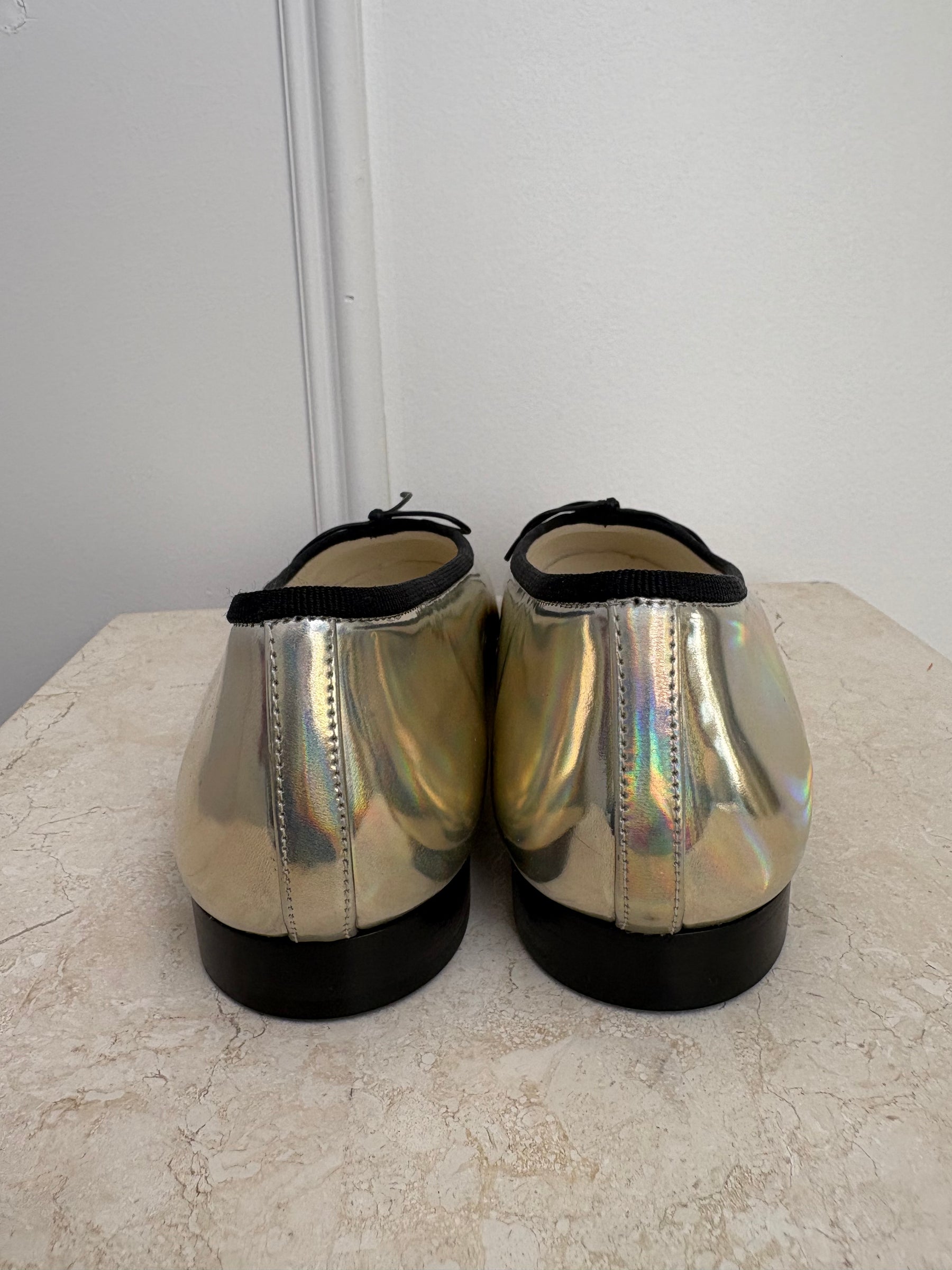 Chanel Ballet Flats Silver & Black Bicolor, 38C