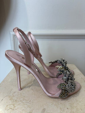 Sophia Webster Pink Satin and Crystal Flower Strappy Heels, 39