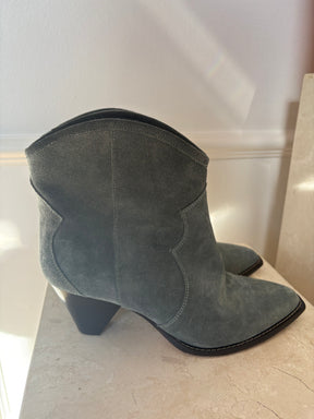 Isabel Marant Steel Blue Suede Western Ankle Boot, 40