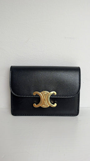 Celine Black Leather Triomphe Flap Cardholder
