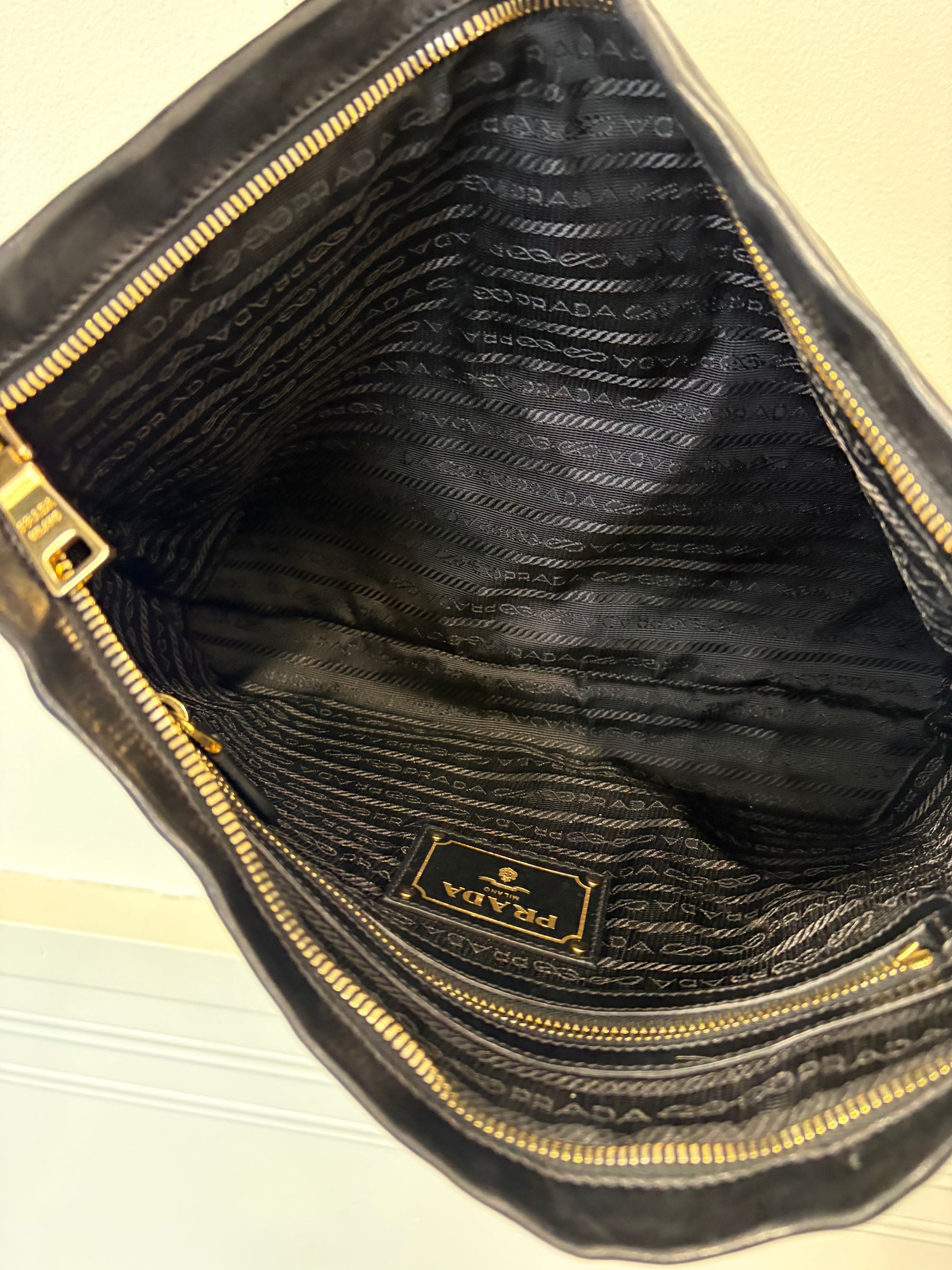 Prada Black Crinkled Nappa Leather Clutch