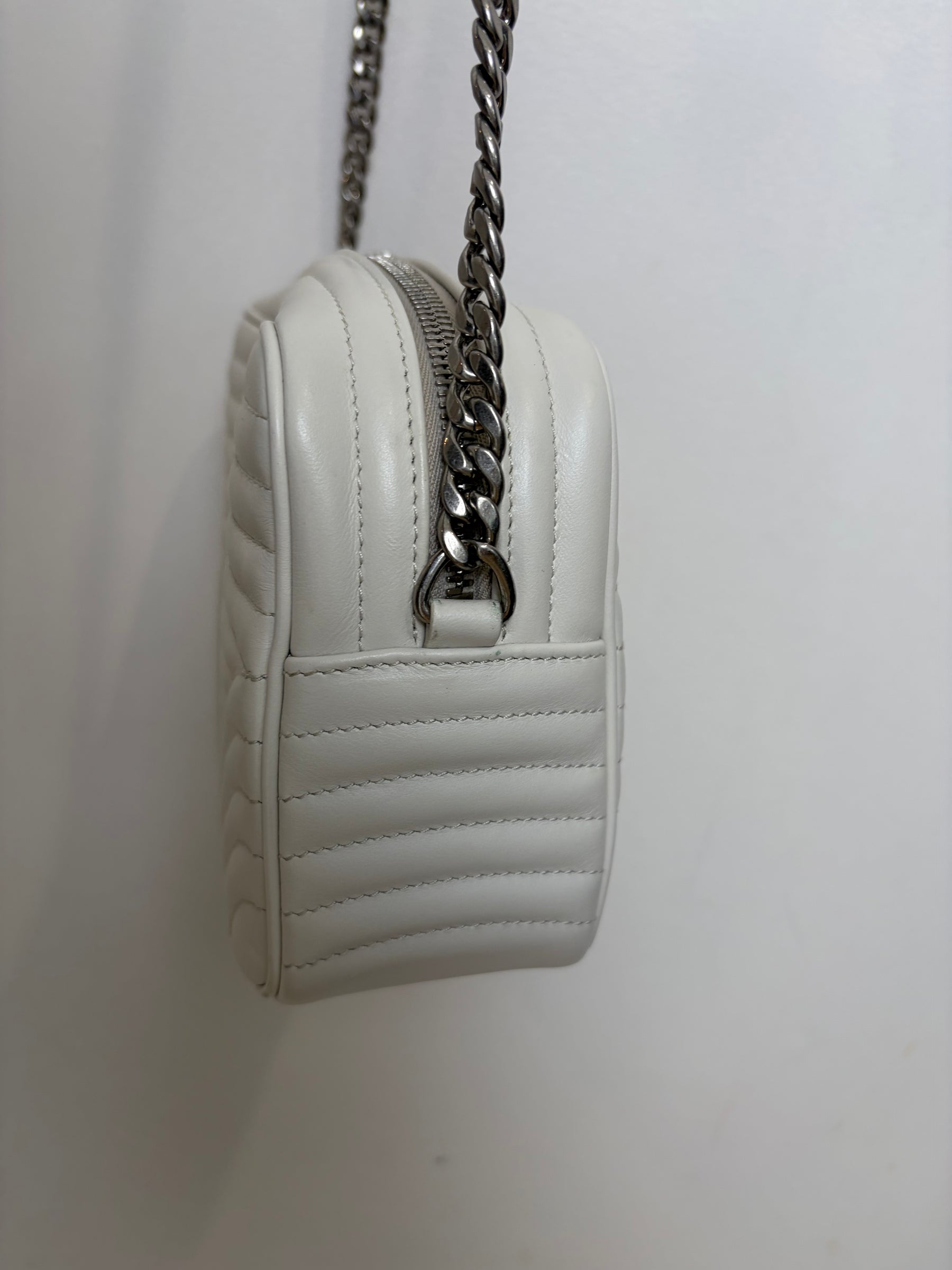 Prada White Leather Quilted Diagramme Camera Bag
