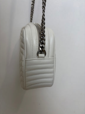 Prada White Leather Quilted Diagramme Camera Bag