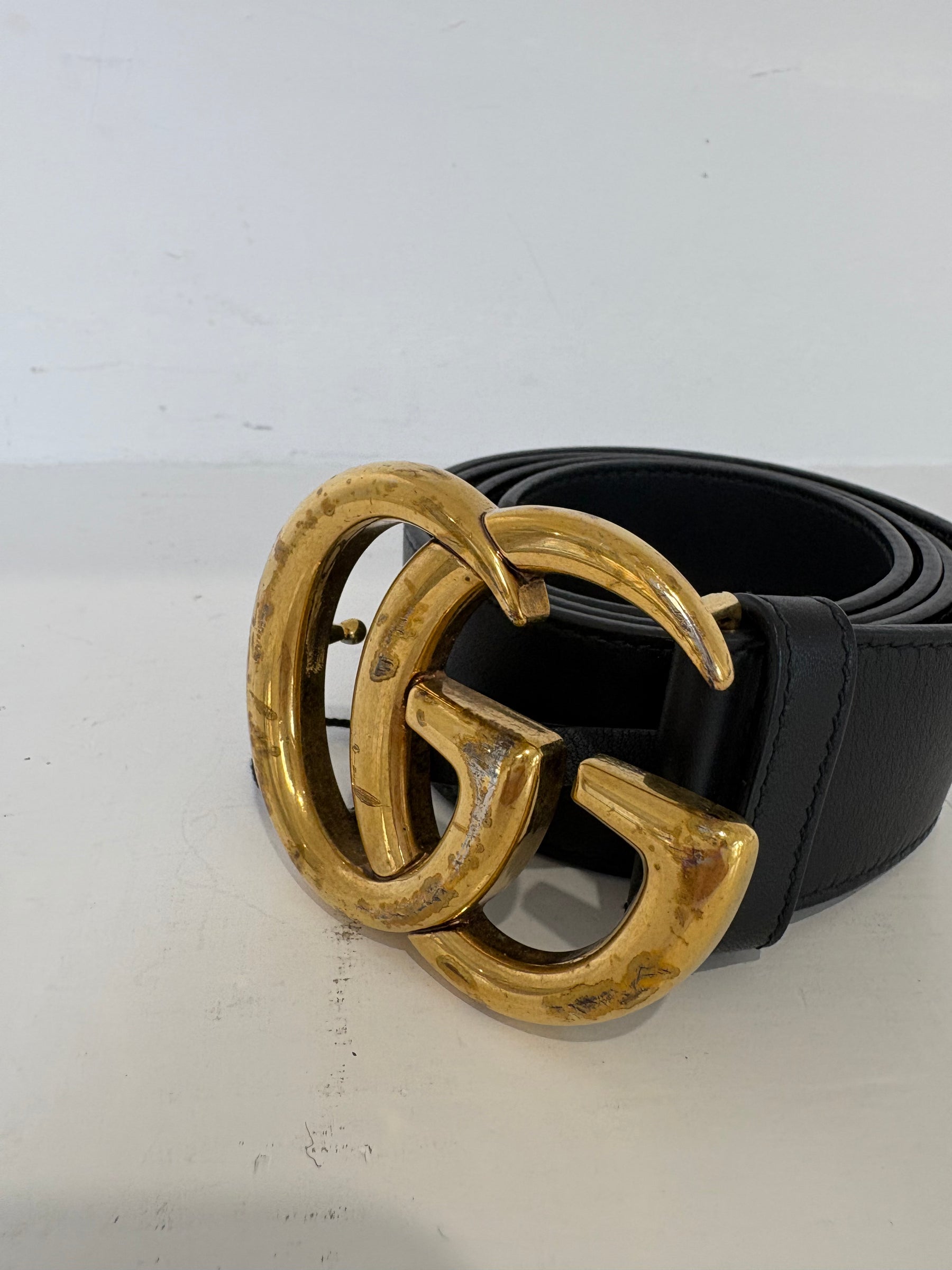 Gucci Black Leather Marmont Belt, 80
